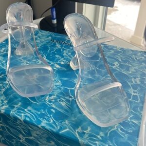 Amina Muaddi Clear Heel Sandals